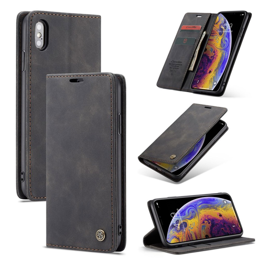 CASEME iPhone Xs Max plånboksfodral i läder - svart