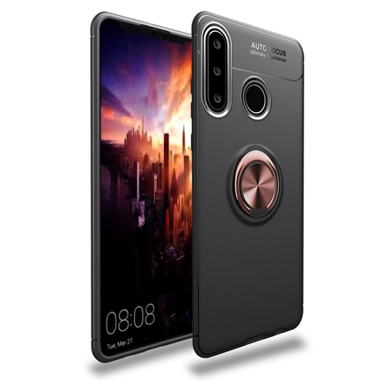 Huawei P30 Lite skal med stativ/mobilring - svart / rosa guld