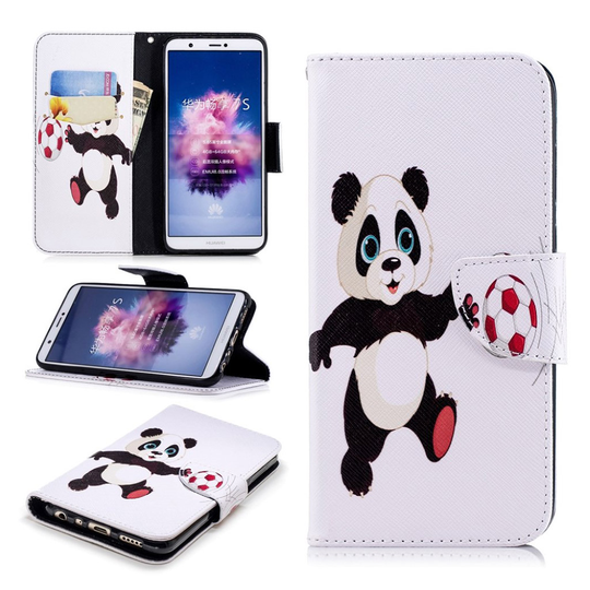 Huawei P Smart vikfodral i konstläder med tryck - Panda med fotboll
