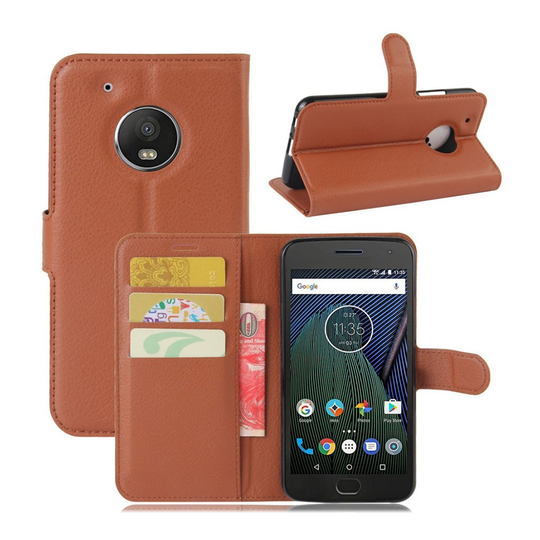 Motorola Moto G5 Plus litchi textur läderfodral - Brun