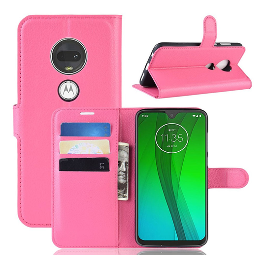 Motorola Moto G7 Litchi läderfodral - Rödrosa