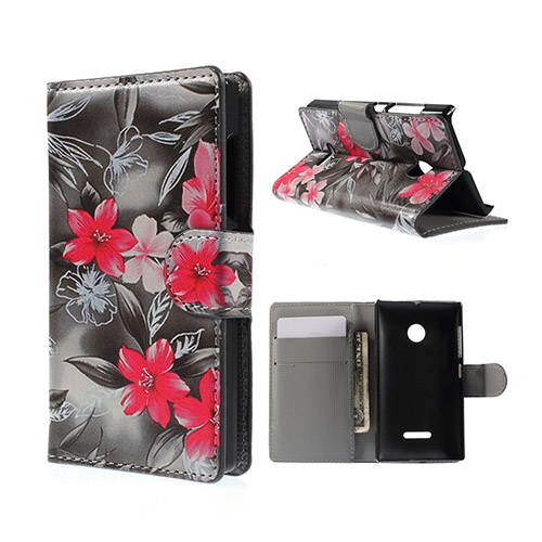 Moberg Microsoft Lumia 532 Flip Fodral med Plånbok - Röda Blommor