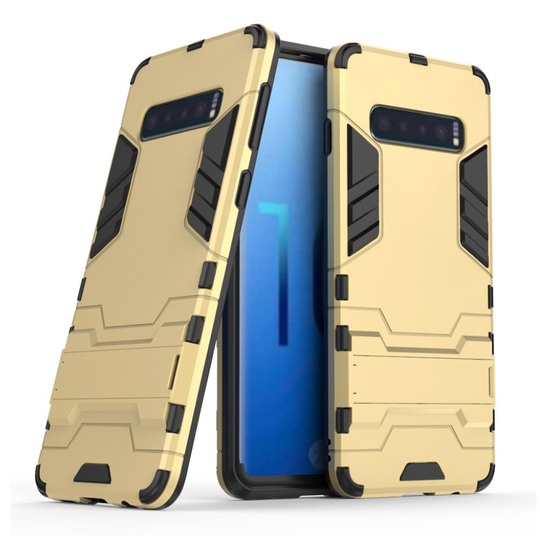 Samsung Galaxy S10 cool guard hybridfodral med stativ - guld