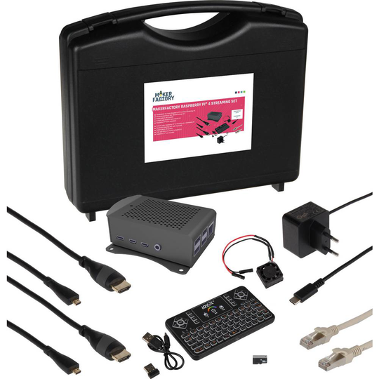 MAKERFACTORY Streaming Set inkl. förvaringsväska , inkl. hölje, inkl. nätdel, inkl. kylfläns, inkl. HDMI-kabel , inkl. Noobs OS, inkl. tangentbord