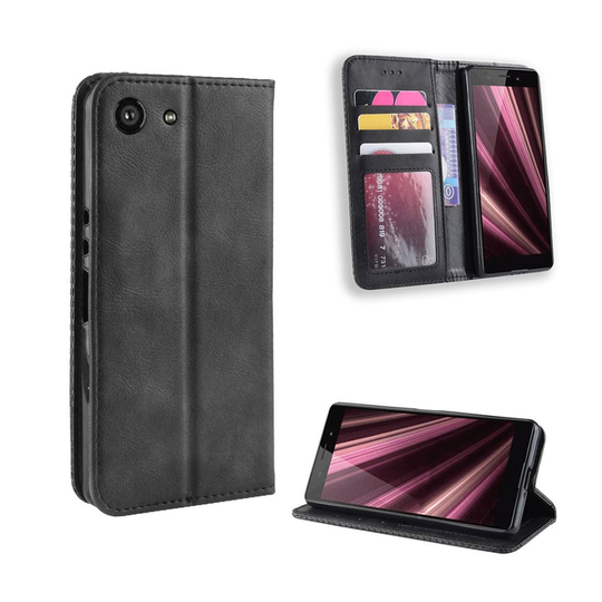 Sony Xperia XZ4 Compact plånboksfodral i vintagestil med magnetstängning - svart