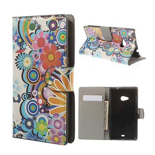 Moberg Microsoft Lumia 535 Läder Fodral med Korthållare - Regnbåge och Blommor