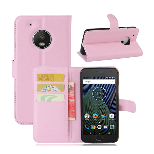 Motorola Moto G5 Plus litchi textur läderfodral - Rosa