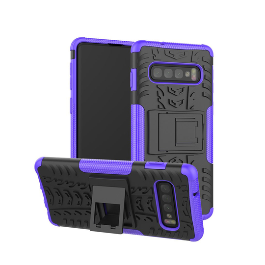 Samsung Galaxy S10 Plus däckmönstrat hybridfodral med stativ - lila