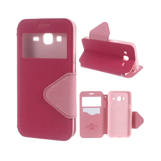 Fönster Läderfodral för Samsung Galaxy J3 (2016) - Varm Rosa