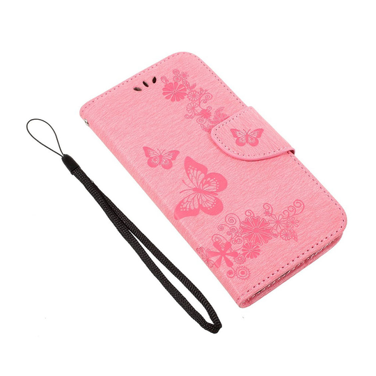 Huawei Honor 8 Lite fjärils läderfodral - Rosa